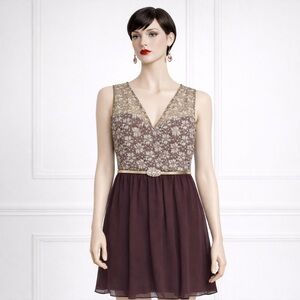 Sleeveless Lace Bodice Fit & Flare Dress XL Burgundy Plum